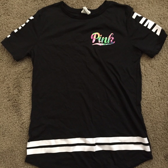 PINK Victoria's Secret Black Tee with Two Stripes