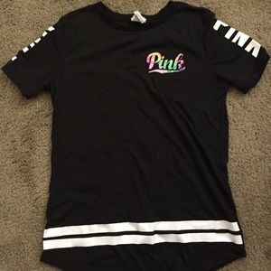 PINK Victoria's Secret Black Tee with Two Stripes
