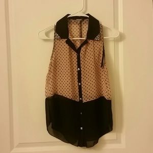 Super cute black and pink polka dot top