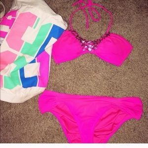 Victoria's secret sequin bikini pink halter set