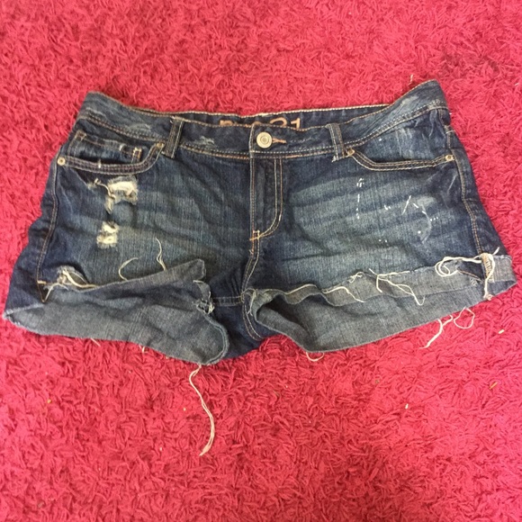 Distressed denim shorts
