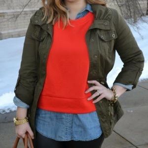 Red sweatshirt! Great layering piece.