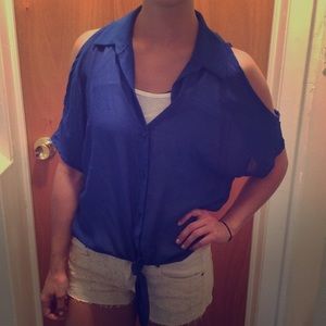 Sheer open shoulder button up