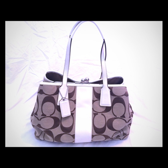 Authentic White and Tan Coach Purse