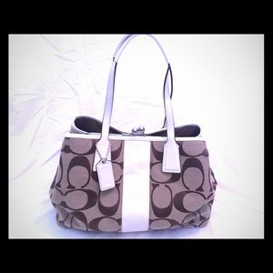 Authentic White and Tan Coach Purse