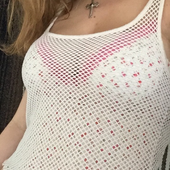White fishnet tank top