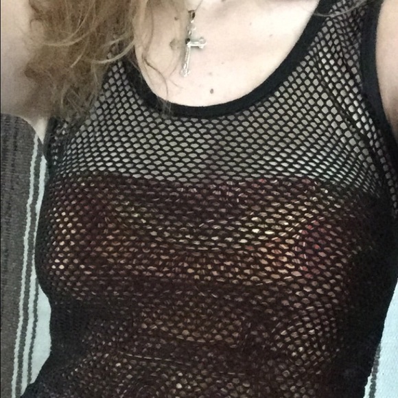 Black fishnet tank top