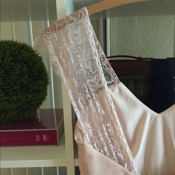 ASOS Blush Pink Chiffon Lace Dress Petite 2 - Picture 3 of 4