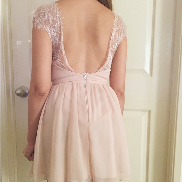 ASOS Blush Pink Chiffon Lace Dress Petite 2 - Picture 4 of 4