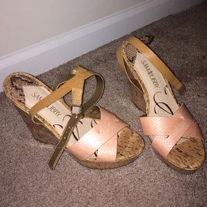 Light pink wedge heels