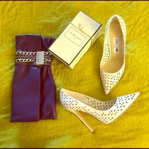 Jimmy Choo laser cut white pumps