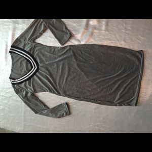 grey with black and white stripe v neck line dress