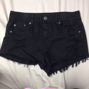 Black Distressed High-waisted Denim Shorts