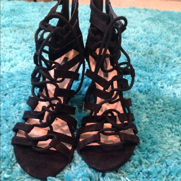 Lace up black wedges