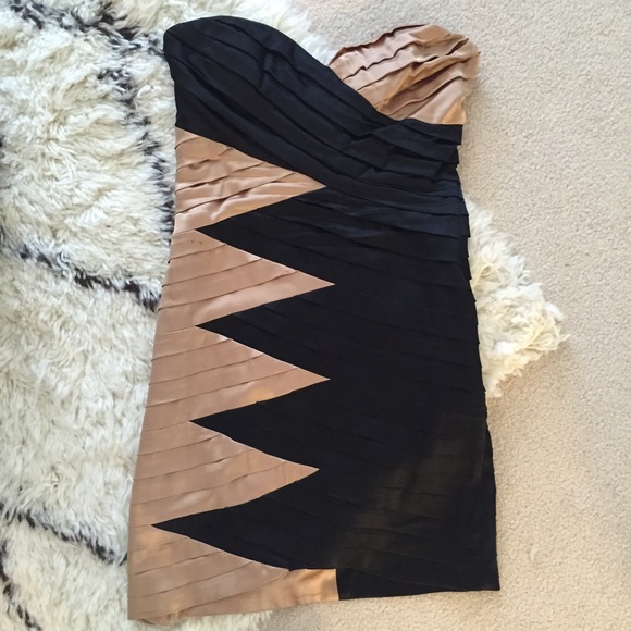 Bebe Silk Black and Gold Dress