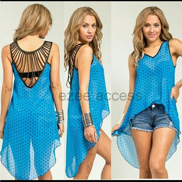 New sexy Tunic top Sheer cage back hi low tank top - Picture 2 of 4