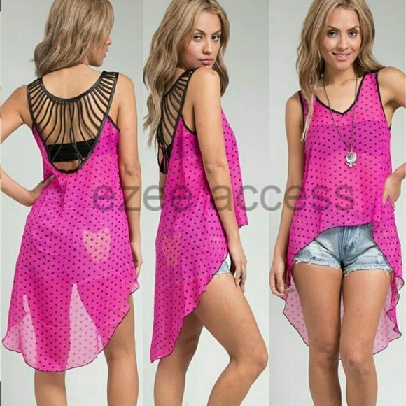 New sexy Tunic top Sheer cage back hi low tank top - Picture 3 of 4
