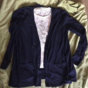 Slub knit cotton boyfriend cardigan-navy