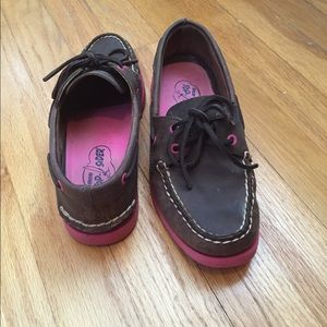 Brown and pink Sperry boat shoe