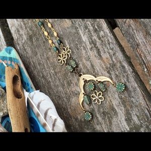 Free people vintage boho gypsy teal  gold necklace
