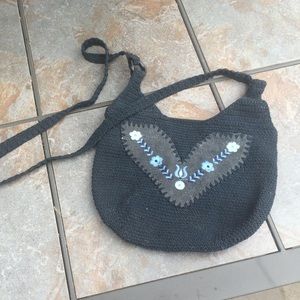 Blue summer crochet handbag purse shoulder strap