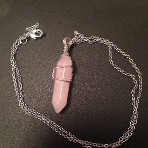 Rose Quartz stone wire wrapped pendant necklace