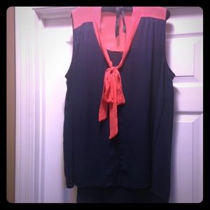 ING Navy & coral tie blouse size 2X GORGEOUS!!