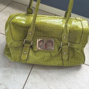 Green alligator skin handbag