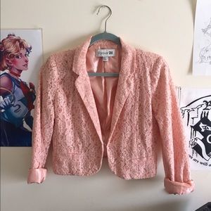 Cropped Floral Blazer in Coral