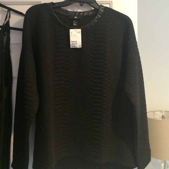 H&M snake imprinted, leather trim sweater