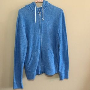 On the Byas/ Pacsun blue hooded zip-up sweatshirt