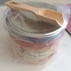 Sabon Rose Tea Body Scrub with wooden spoon