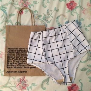 White grid high waisted bathing suit bottom