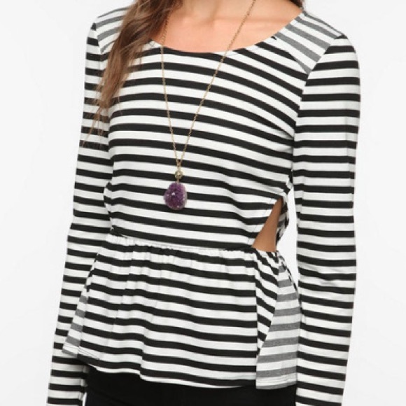 Sparkle & Fade BW Striped Peplum W/ Cutouts