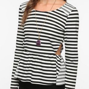 Sparkle & Fade BW Striped Peplum W/ Cutouts