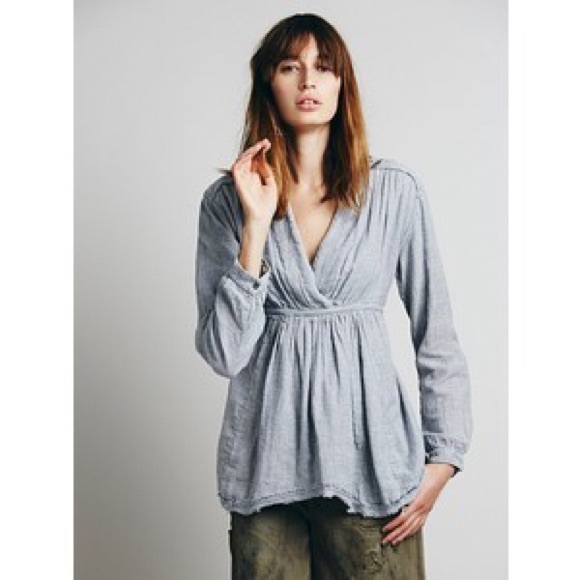 Free People Striped Soft Chambray Blouse with Tie