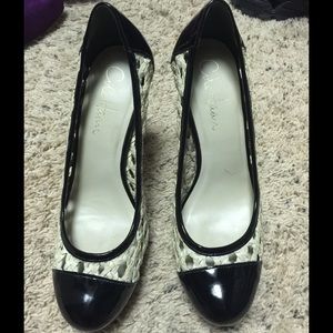 Cole Haan Black and White Wicker Heels