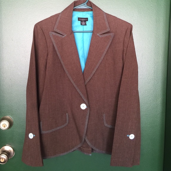 Brown Suit with blue detailed stich size 8
