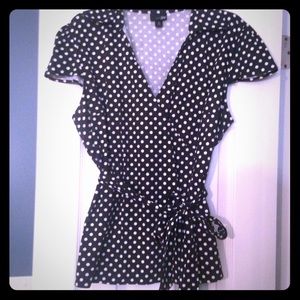 XL Black & white polka dot top with wrap around
