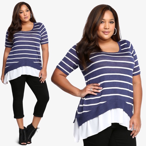 torrid Tops - Torrid Striped Sharkbite Sweater Plus Size 3