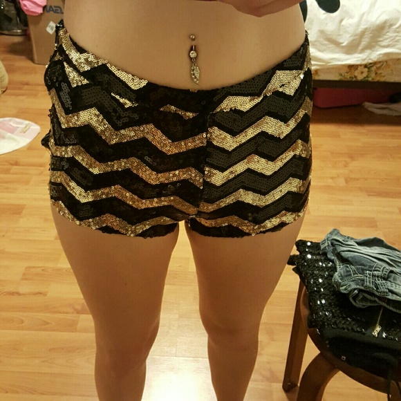 SOLD-------Sequin Gold & Black High Waisted Shorts
