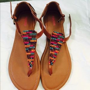 Beaded T-Strap Sandals