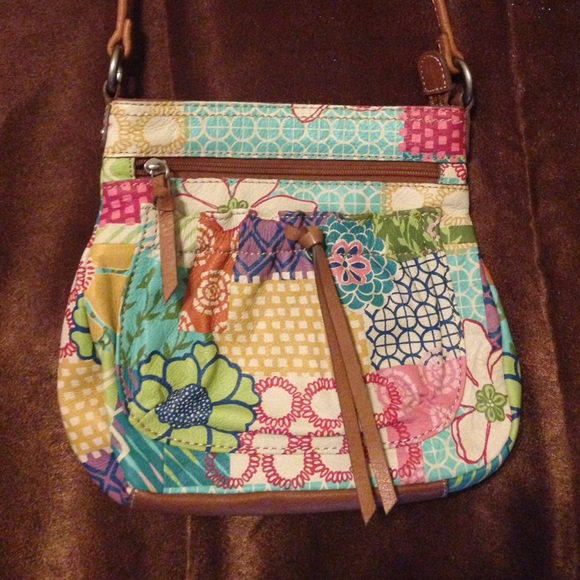 Fossil leather bag with whimsical print