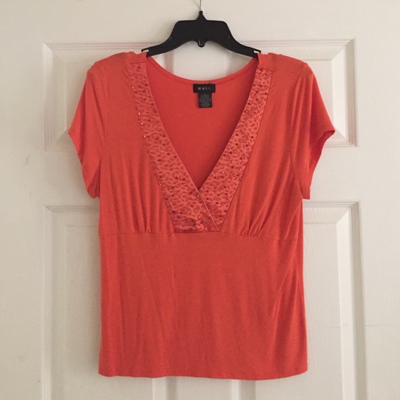 Dressy/casual orange V neck tee - Picture 1 of 3