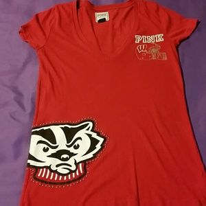 Pink wisconsin. V-neck