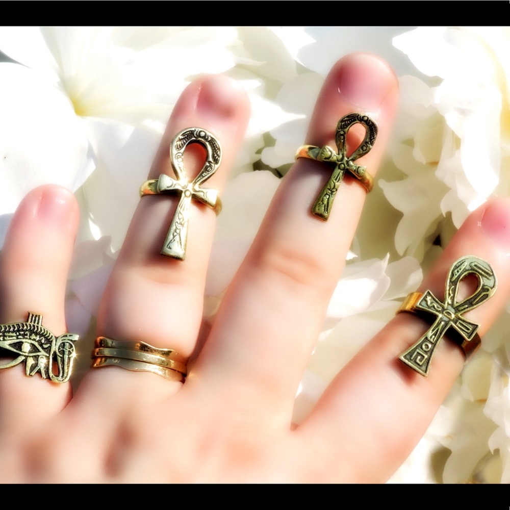Solid Brass Stackable Rings Ankh Eye of Ra Udjat