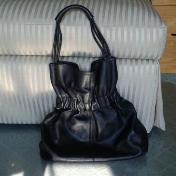 Furla black soft leather shoulder bag