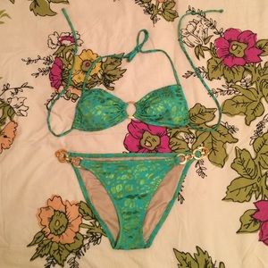 Metallic green cheetah print bikini
