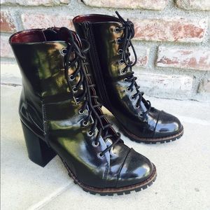 Black patent leather boots with 4 inch heel