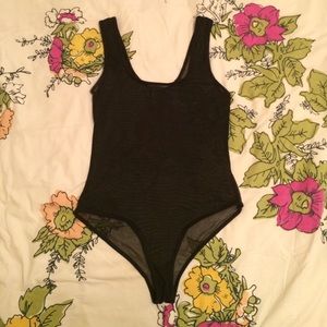 Black mesh tank bodysuit